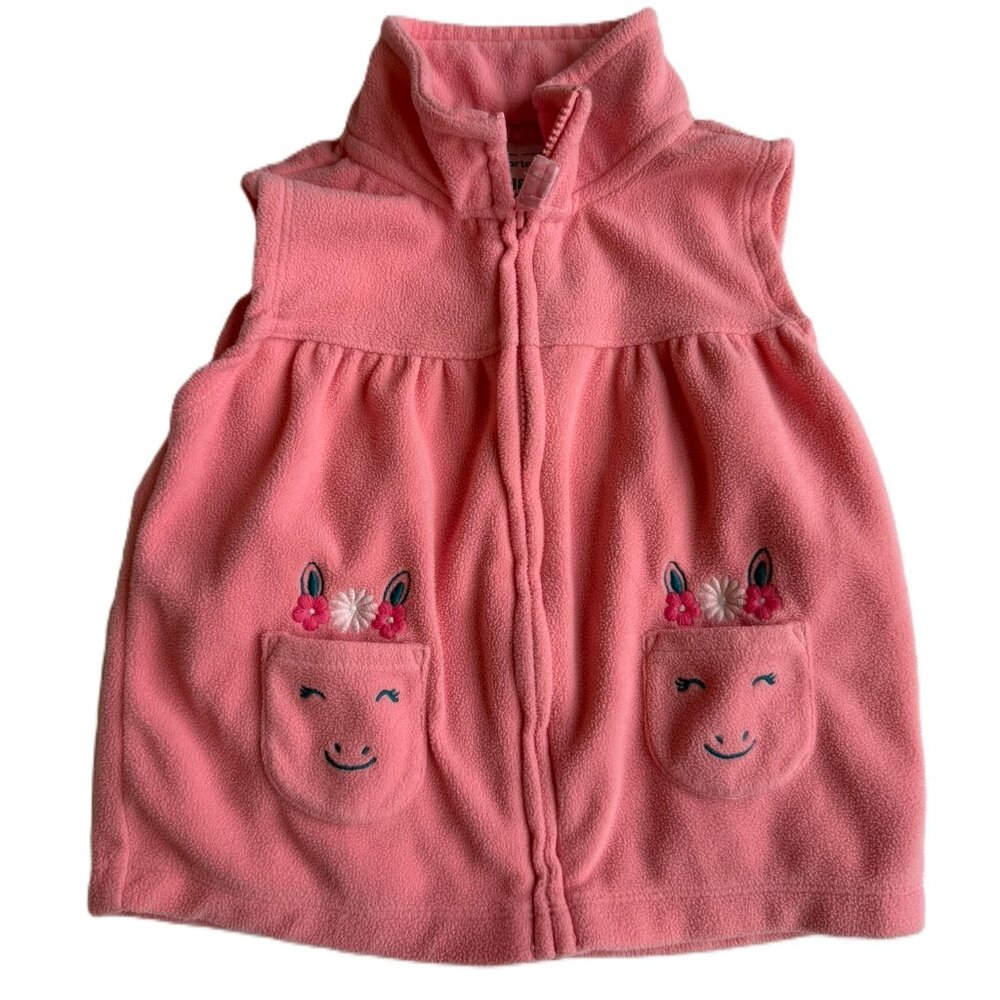 Carter's Baby Girl Pink Fleece Vest Llama Pockets